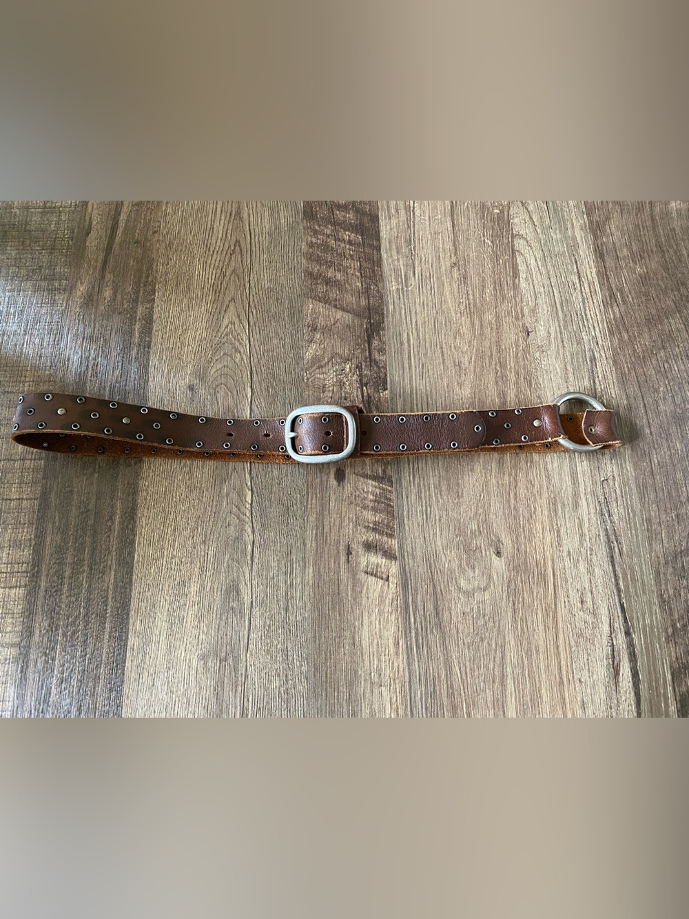 Classic Brown Leather Women’s Belt with Metal Eyelets Small